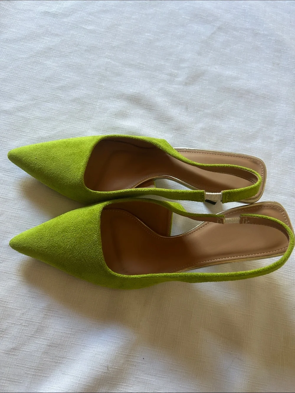 Green Suede Slingback Pointed-Toe Heels